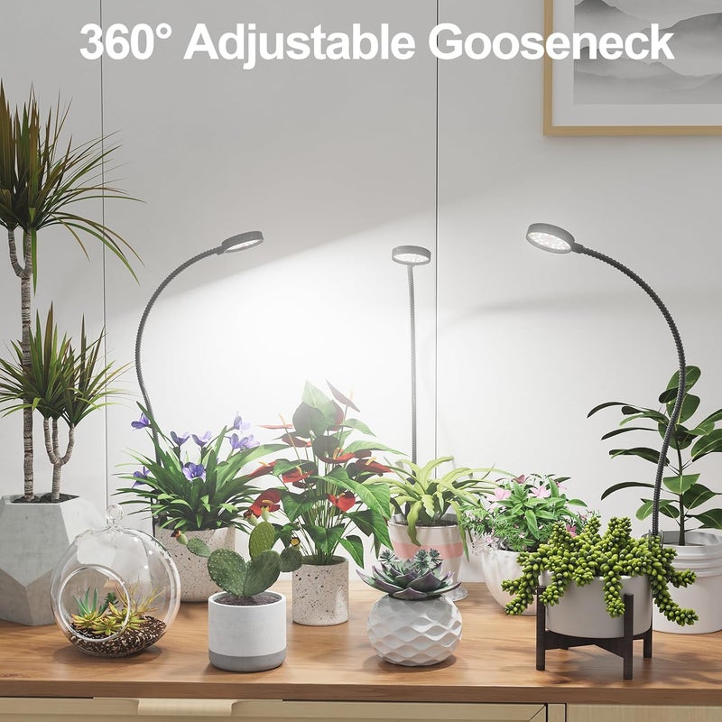 GYTF LED Plant Grow Light Clip on, Gooseneck 6000K Full Spectrum Growing Lamp for Indoor Desk Small Pots Plants, Dimmable with Timer 4 8 12 18Hrs 2 Pack - Image 3